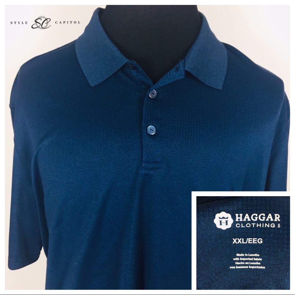 Haggar Men's Blue Plaid Buttoned Polo Shirt Sz XXL